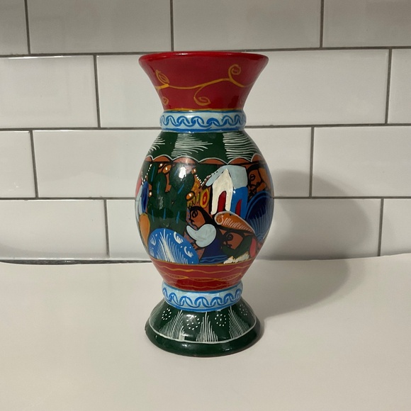 VTG Mexican Folk Art Pottery Storyteller Handmade Hand painted Vase - Picture 2 of 7